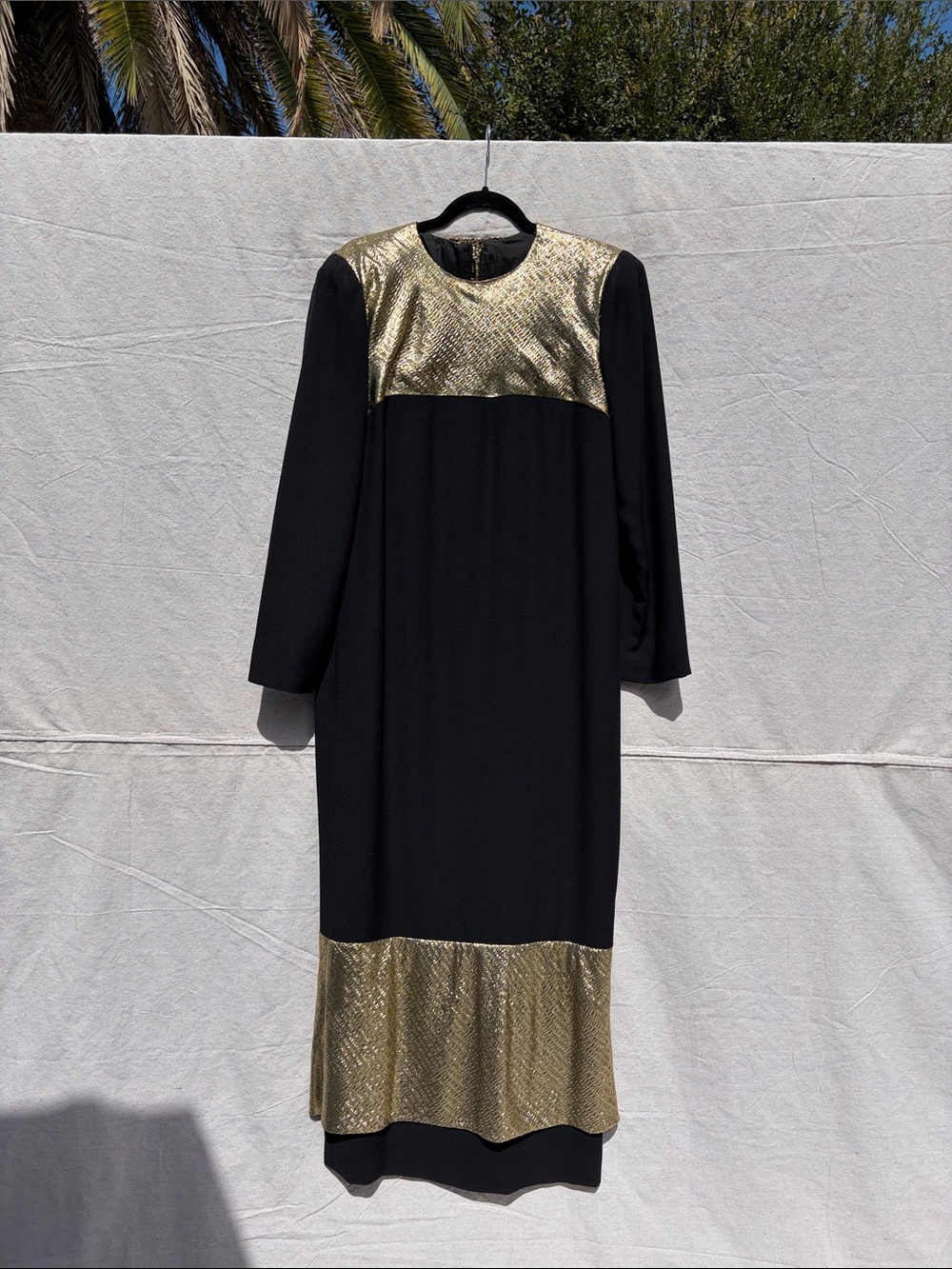 Black and Gold Long Sleeve Evening Dress